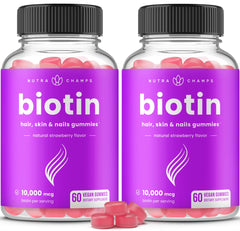 (2 Pack) NutraChamps Biotin Gummies 10,000mcg 120 Gummies - ARMOLEY