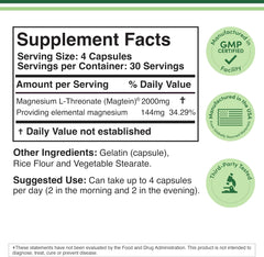 Magnesium L Threonate, Magtein, Sleep and Cognitive Support  – 120 Capsules