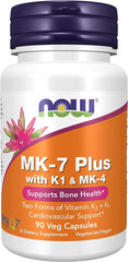 NOW MK-7 Plus with K1 & MK-4 Supports Bone Health 90 Veg Capsules(12/2024)