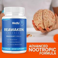Reawaken Brain Boost Supplement Memory Mindful Advanced Formula 180 Capsules 3 Pack