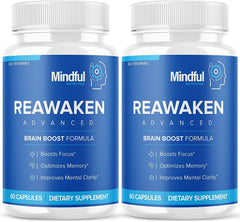Reawaken Brain Boost Supplement Memory Mindful Advanced Formula 120 Capsules 2 Pack