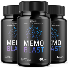Memo Blast Nootropic All Natural Formula Brain Supplement Pills (3 Pack - 180 Capsules)