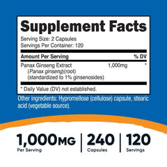 Nutricost Panax Ginseng 1000mg, 240 Capsules - Non GMO, Gluten Free, 120 Serving