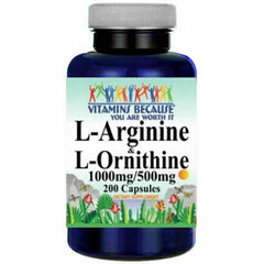 Vitamins Because L-Arginine and L-Ornithine 1000mg/500mg - 200 Capsules